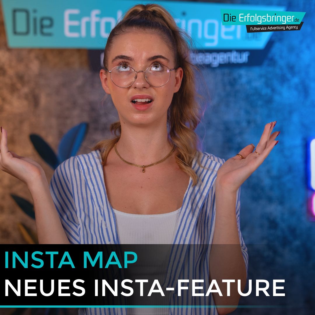 Frau zeigt auf Instagram Map mit Standort-Markierungen. Neues Feature verbindet Orte, Events & Privatsphäre-Fragen.